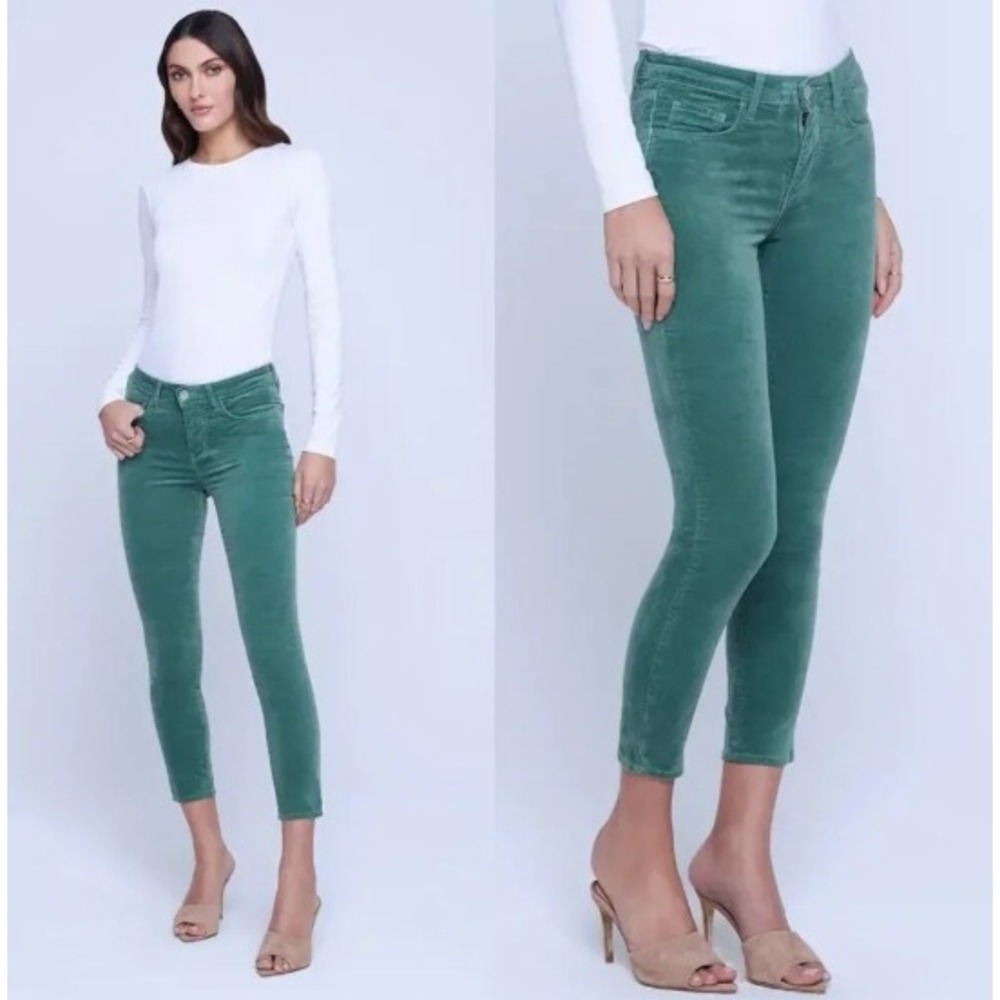 NWT L'AGENCE Margot Green Velvet Skinny Jeans Size 28 - Picture 3 of 7